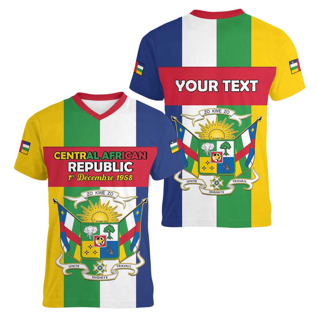 Personalized Central African Republic Women V-Neck T-Shirt Happy Republic Day - Wonder Print Shop