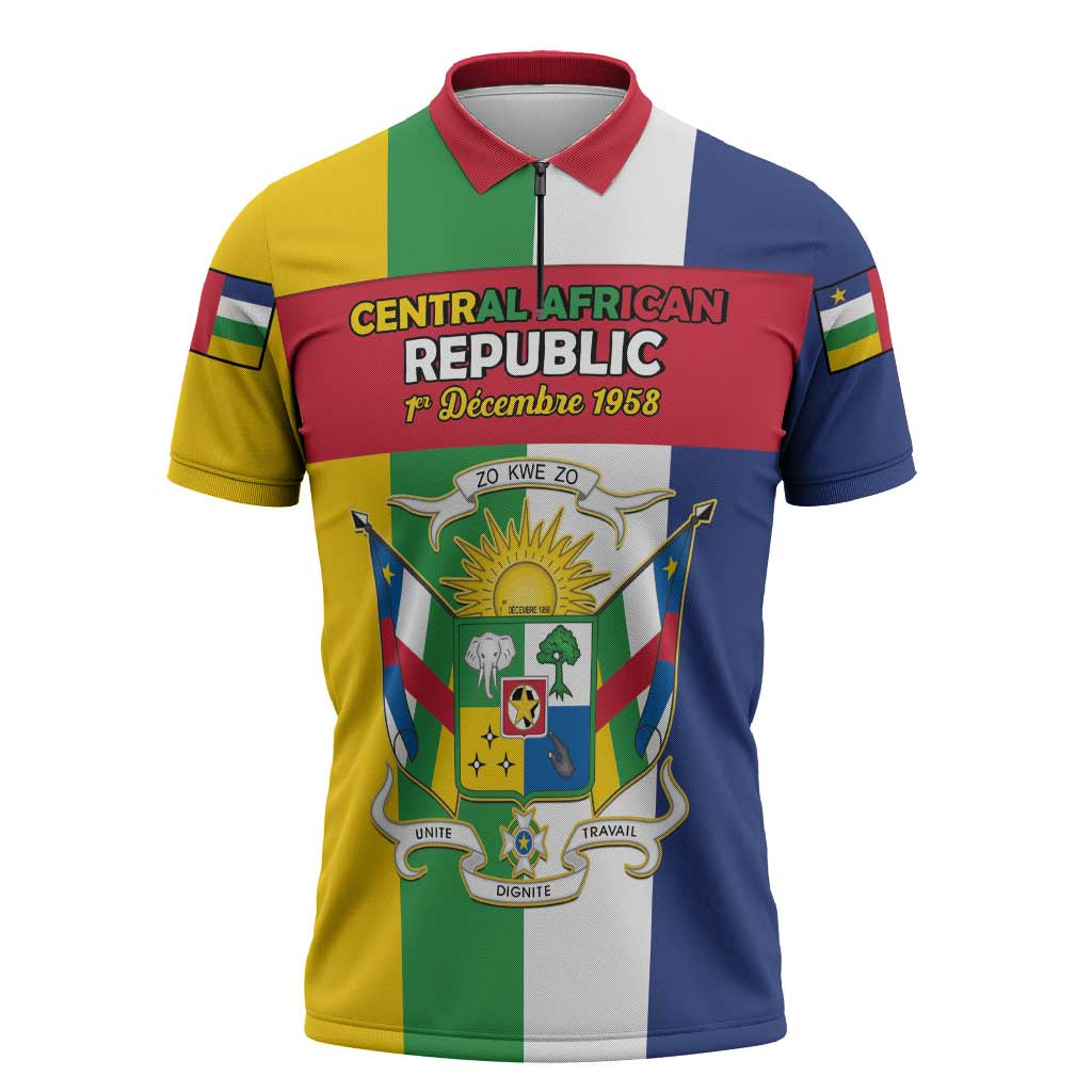 Personalized Central African Republic Zipper Polo Shirt Happy Republic Day - Wonder Print Shop