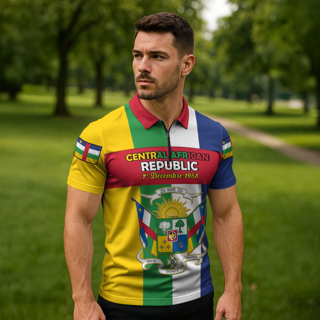 Personalized Central African Republic Zipper Polo Shirt Happy Republic Day - Wonder Print Shop