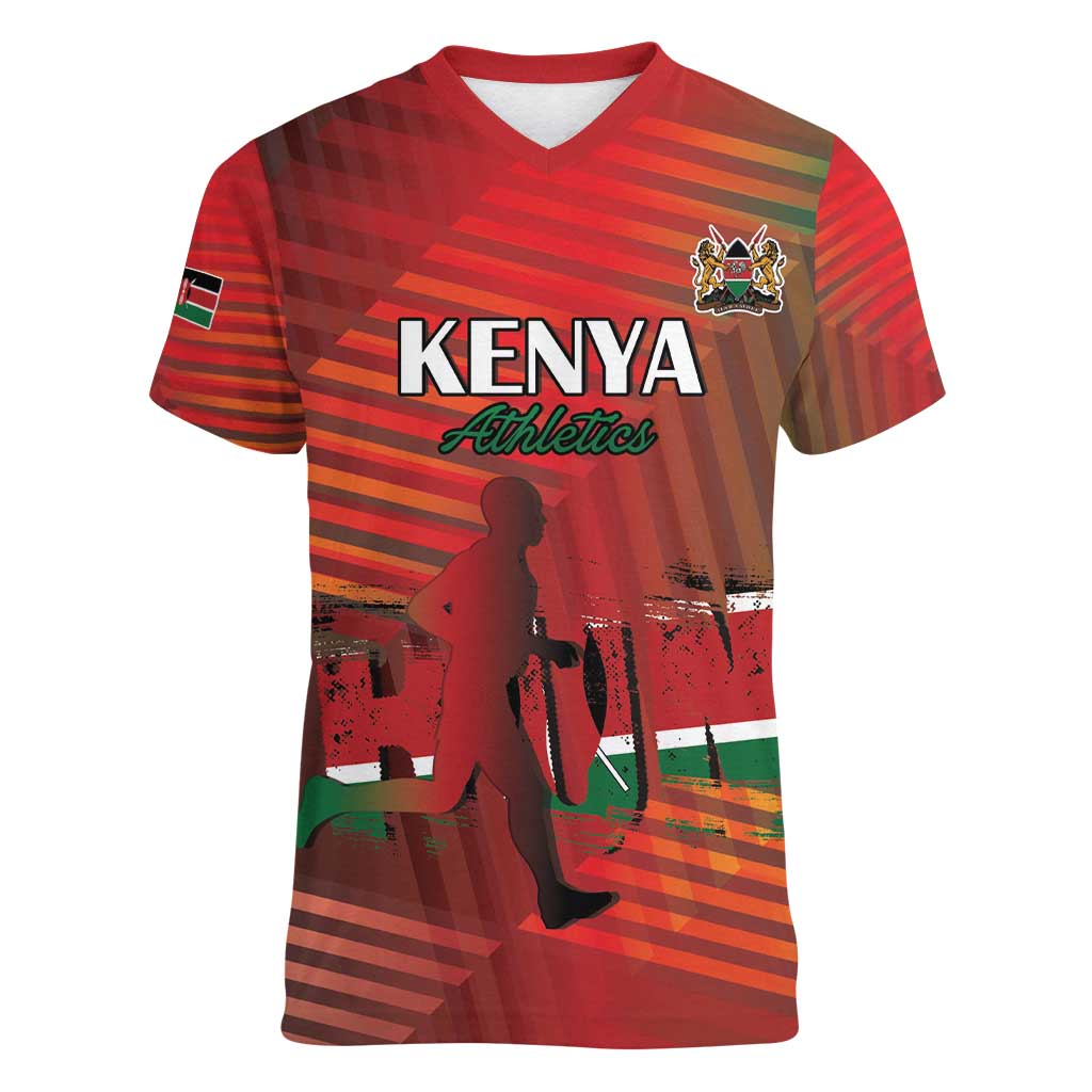 Kenya Athletics Women V-Neck T-Shirt Run Faster - Wonder Print Shop