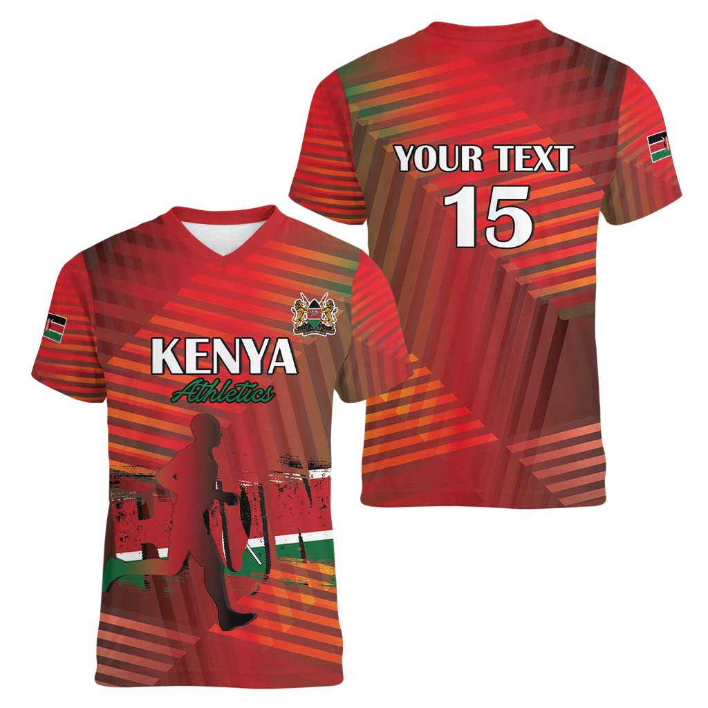 Kenya Athletics Women V-Neck T-Shirt Run Faster - Wonder Print Shop