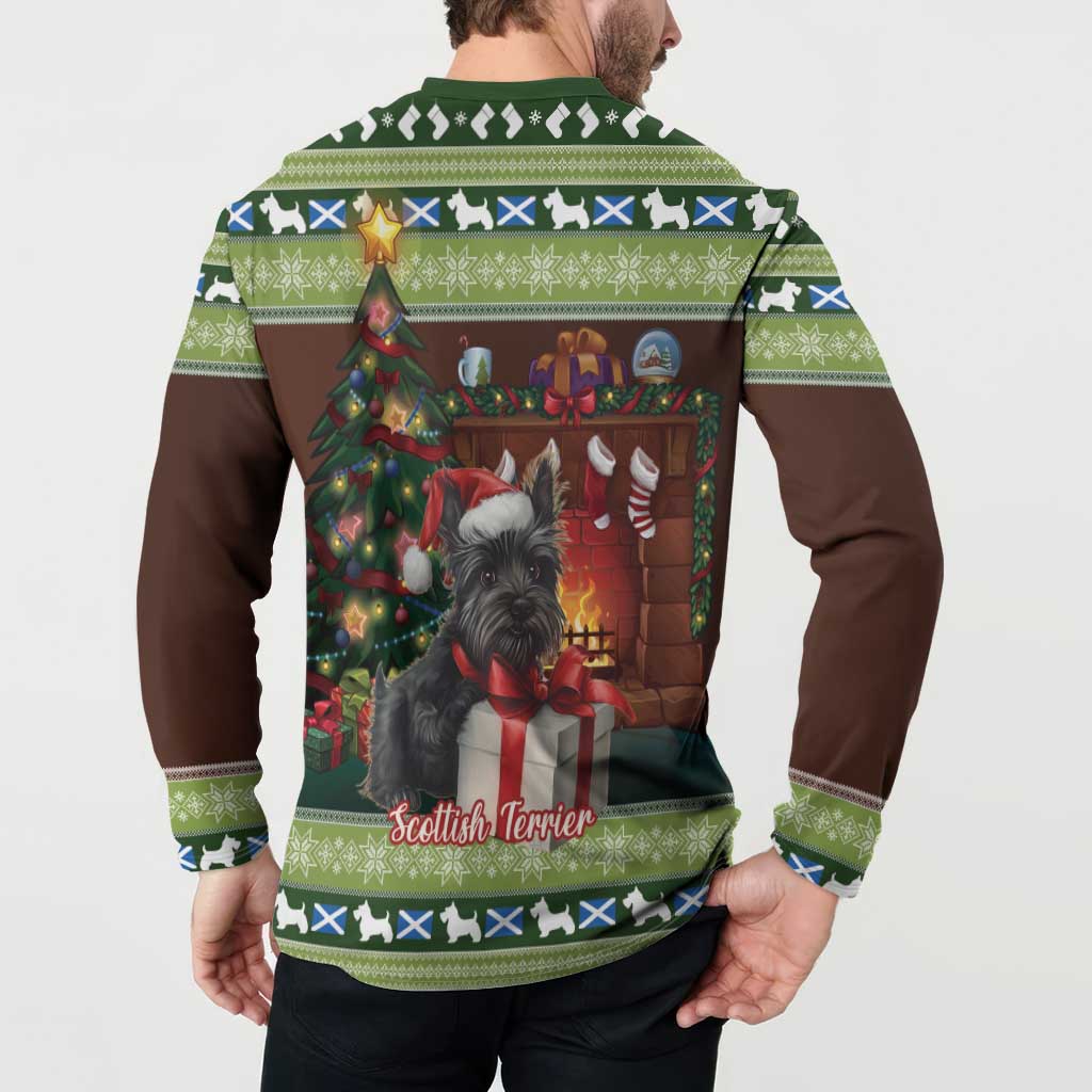 Scotland Christmas Button Sweatshirt Scottish Terrier - Nollaig Chridheil - Wonder Print Shop