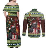 Scotland Christmas Couples Matching Off Shoulder Maxi Dress and Long Sleeve Button Shirt Scottish Terrier - Nollaig Chridheil - Wonder Print Shop