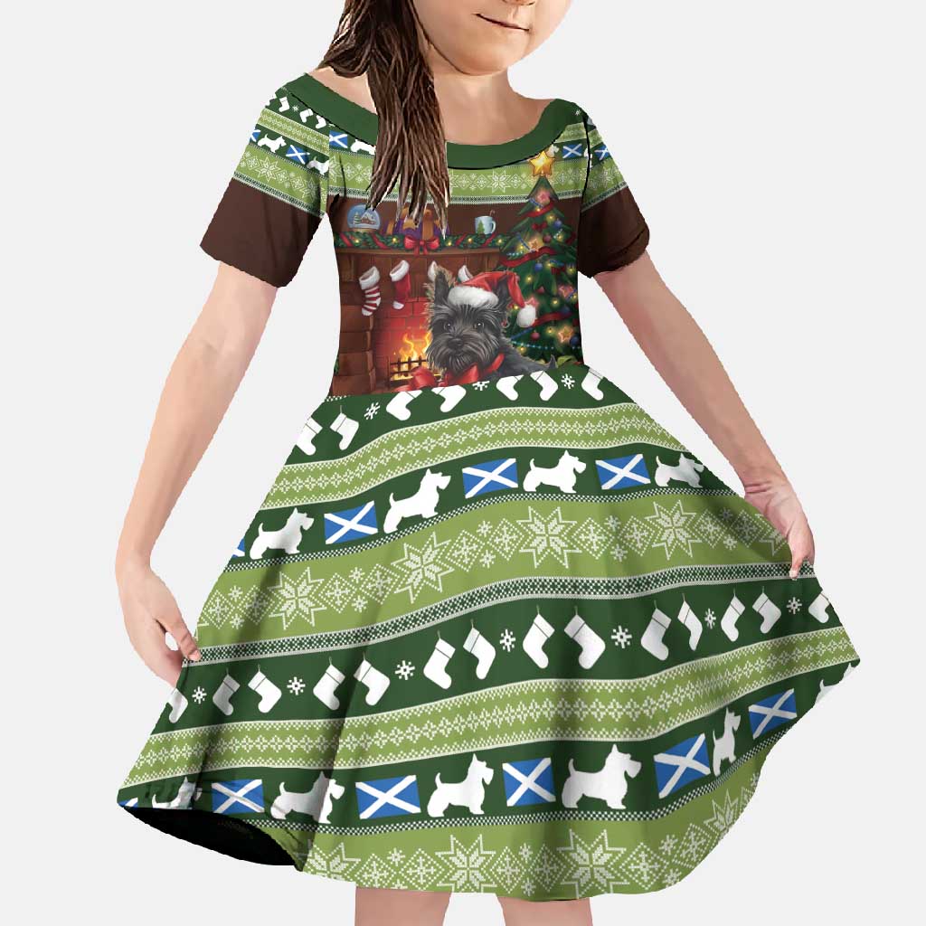 Scotland Christmas Family Matching Long Sleeve Bodycon Dress and Hawaiian Shirt Scottish Terrier - Nollaig Chridheil - Wonder Print Shop