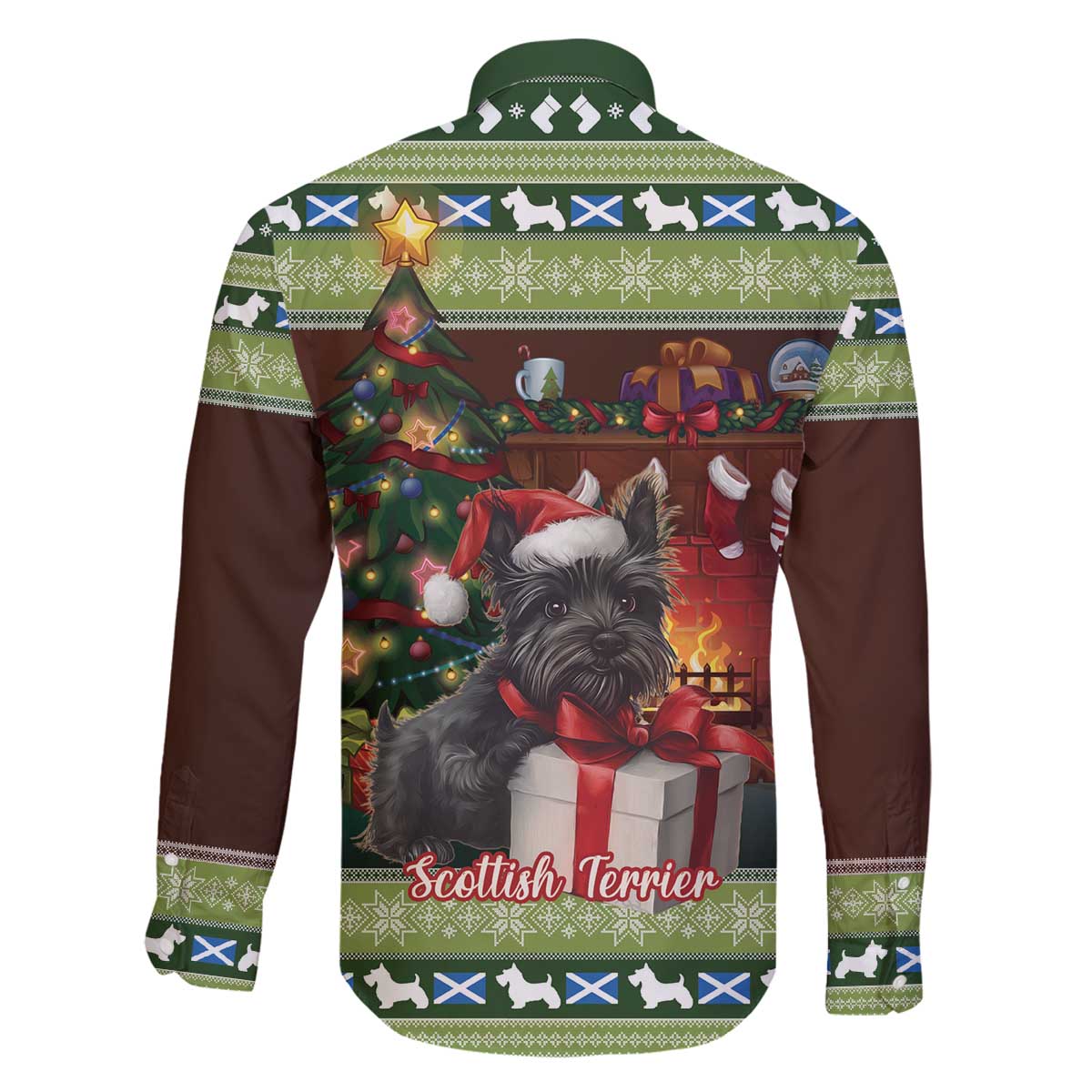 Scotland Christmas Family Matching Off The Shoulder Long Sleeve Dress and Hawaiian Shirt Scottish Terrier - Nollaig Chridheil - Wonder Print Shop