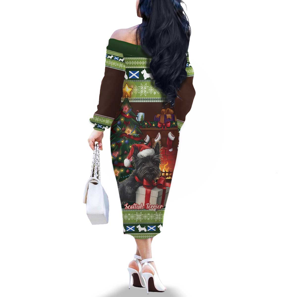 Scotland Christmas Family Matching Off The Shoulder Long Sleeve Dress and Hawaiian Shirt Scottish Terrier - Nollaig Chridheil - Wonder Print Shop