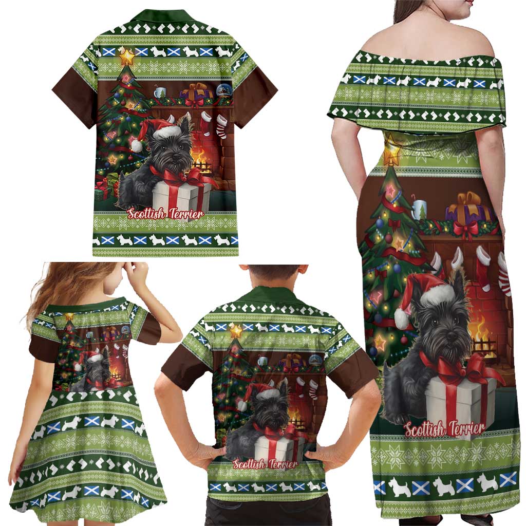 Scotland Christmas Family Matching Off Shoulder Maxi Dress and Hawaiian Shirt Scottish Terrier - Nollaig Chridheil - Wonder Print Shop