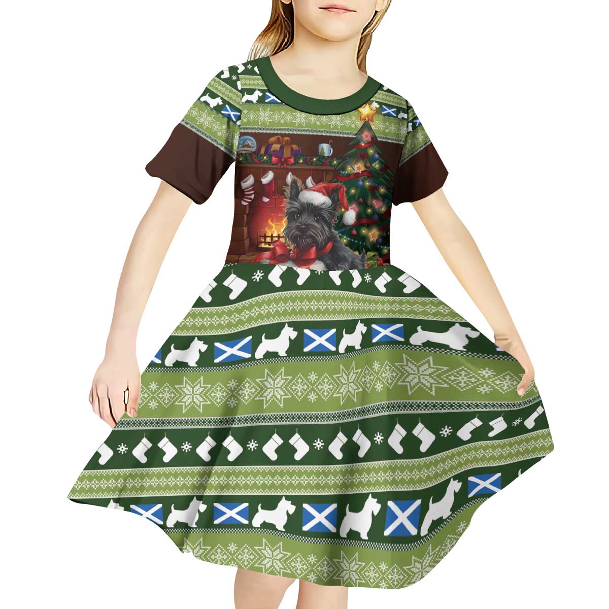 Scotland Christmas Kid Short Sleeve Dress Scottish Terrier - Nollaig Chridheil - Wonder Print Shop