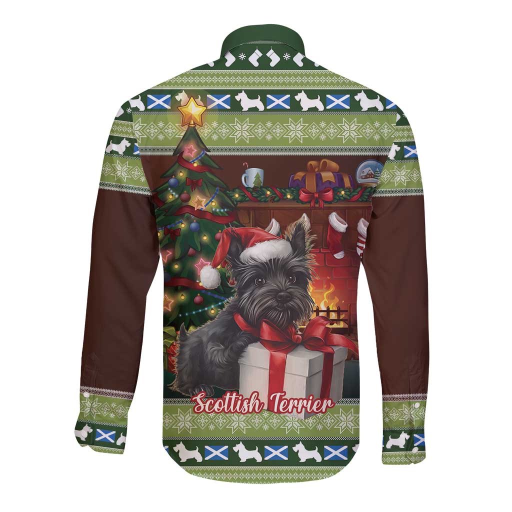 Scotland Christmas Long Sleeve Button Shirt Scottish Terrier - Nollaig Chridheil - Wonder Print Shop