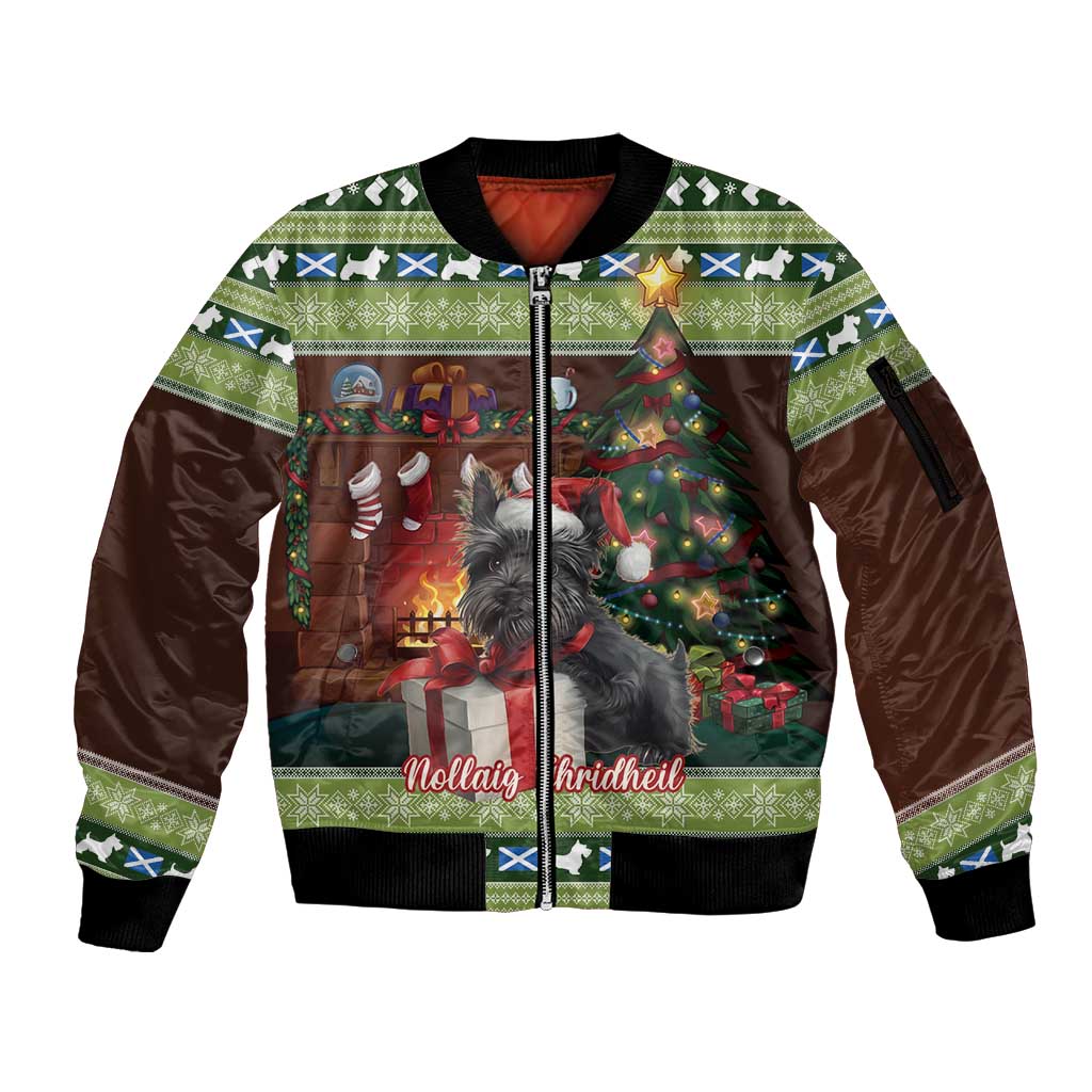 Scotland Christmas Sleeve Zip Bomber Jacket Scottish Terrier - Nollaig Chridheil - Wonder Print Shop
