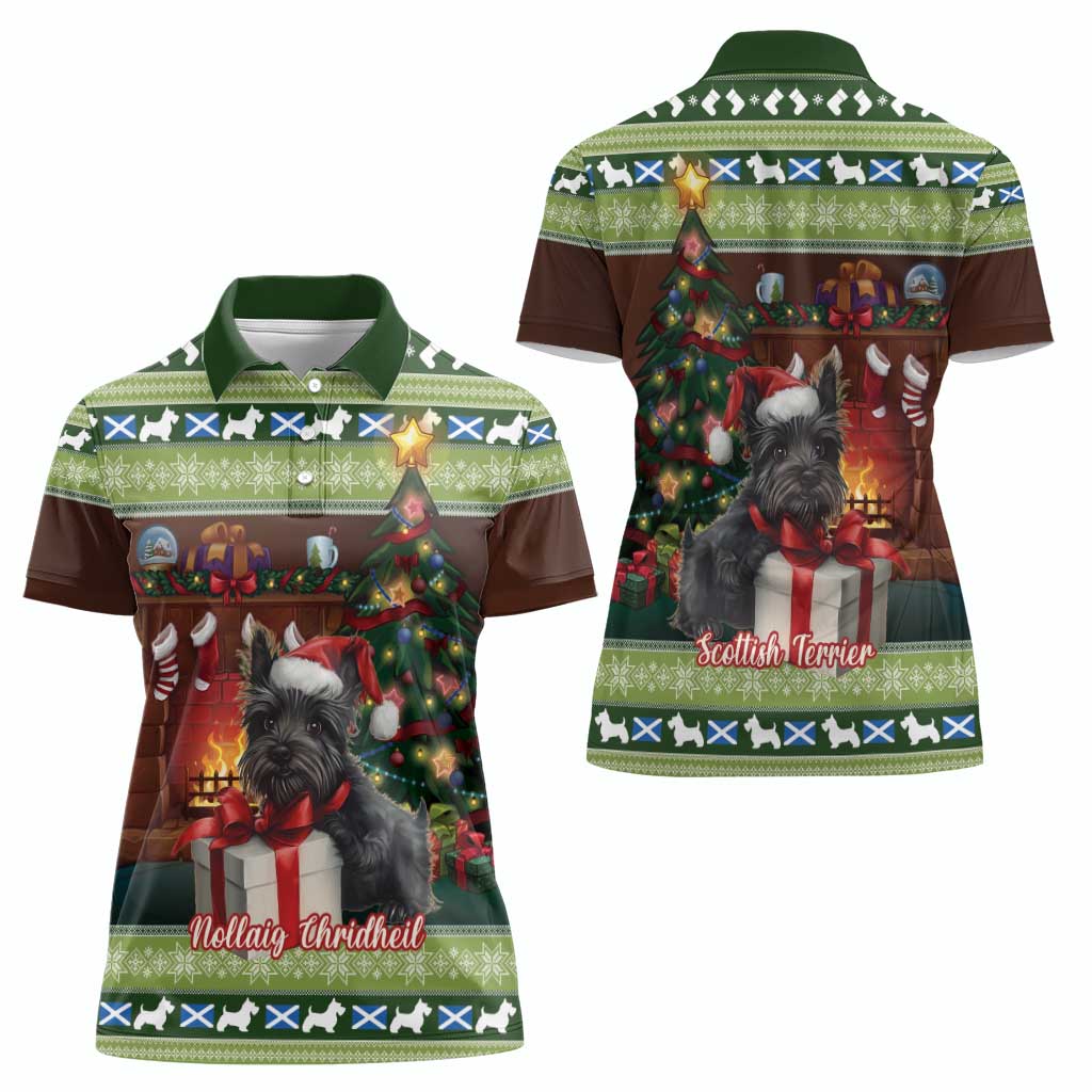 Scotland Christmas Women Polo Shirt Scottish Terrier - Nollaig Chridheil - Wonder Print Shop