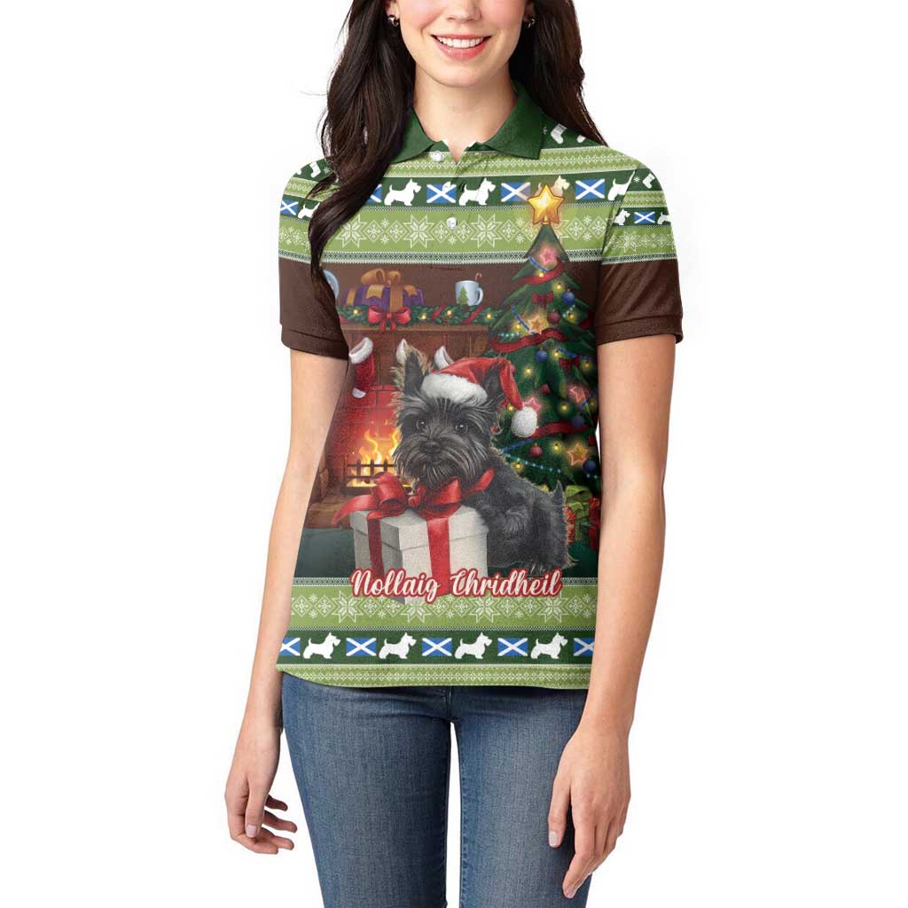 Scotland Christmas Women Polo Shirt Scottish Terrier - Nollaig Chridheil - Wonder Print Shop