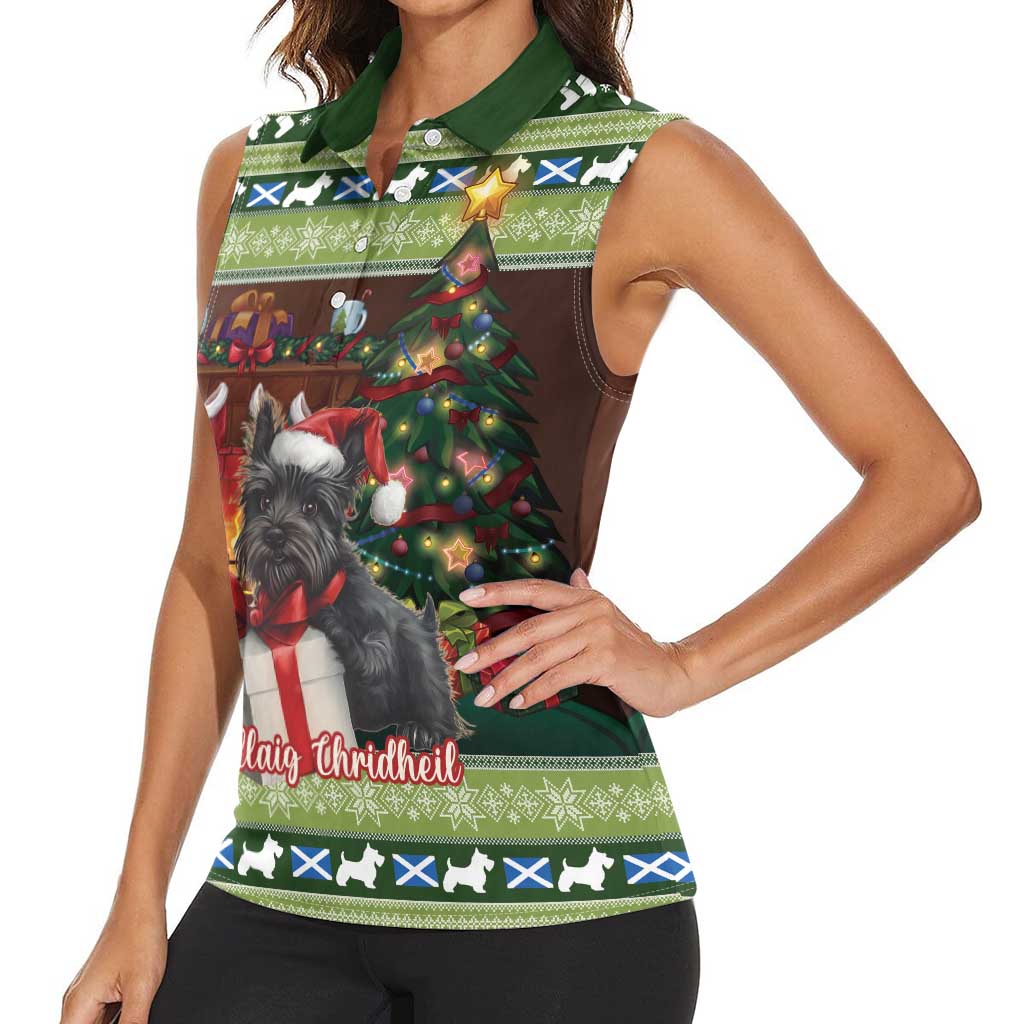 Scotland Christmas Women Sleeveless Polo Shirt Scottish Terrier - Nollaig Chridheil - Wonder Print Shop