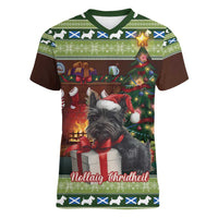 Scotland Christmas Women V-Neck T-Shirt Scottish Terrier - Nollaig Chridheil - Wonder Print Shop