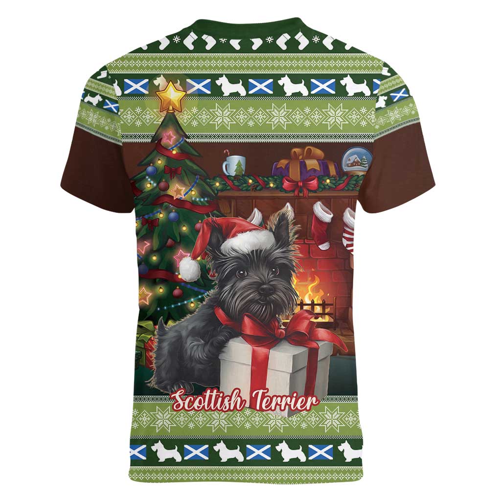 Scotland Christmas Women V-Neck T-Shirt Scottish Terrier - Nollaig Chridheil - Wonder Print Shop