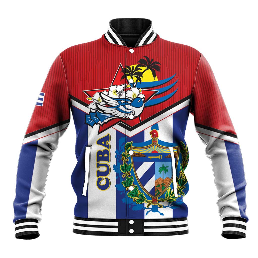 Cuba Independence Day Baseball Jacket Cuban Trogon Mix Hedychium Coronarium - Wonder Print Shop