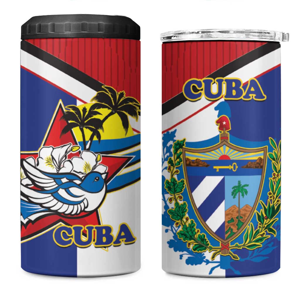 Cuba Independence Day 4 in 1 Can Cooler Tumbler Cuban Trogon Mix Hedychium Coronarium - Coat Of Arms Style - Wonder Print Shop