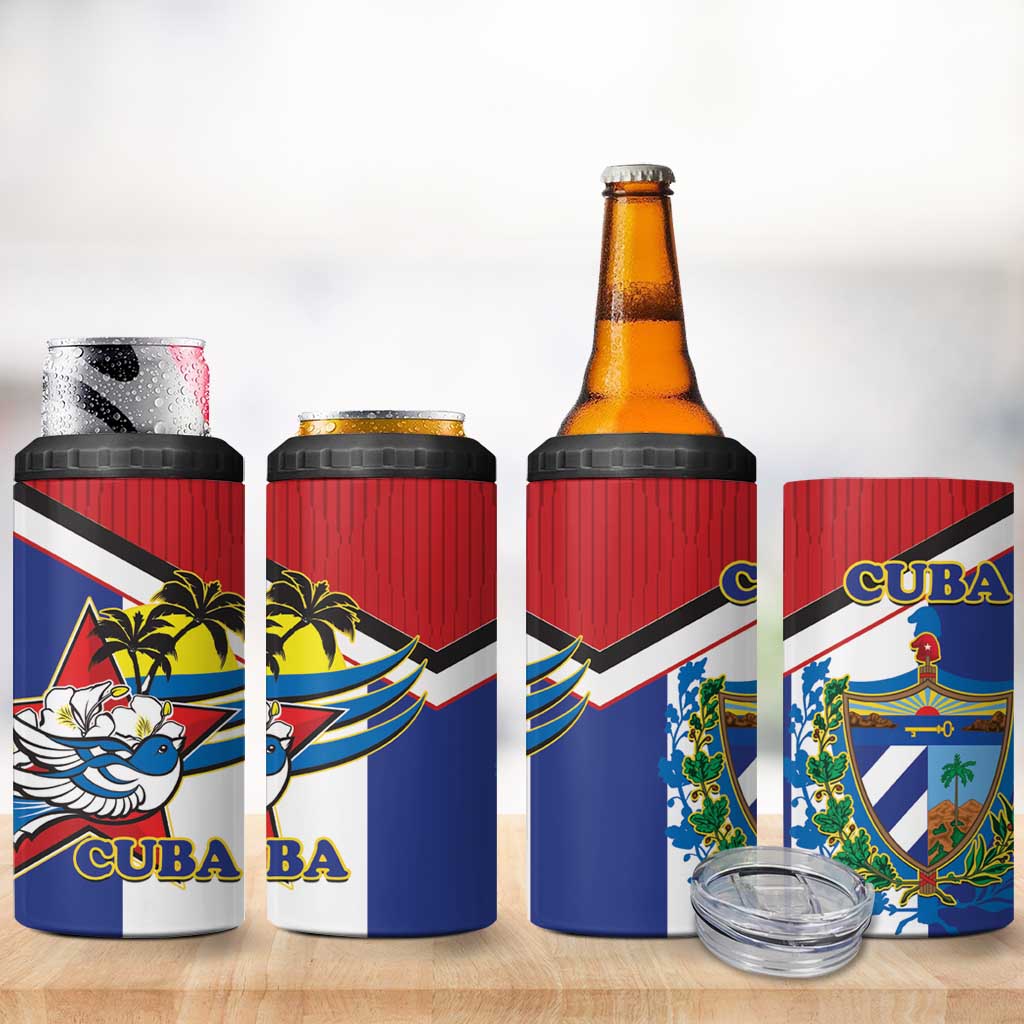 Cuba Independence Day 4 in 1 Can Cooler Tumbler Cuban Trogon Mix Hedychium Coronarium - Coat Of Arms Style - Wonder Print Shop