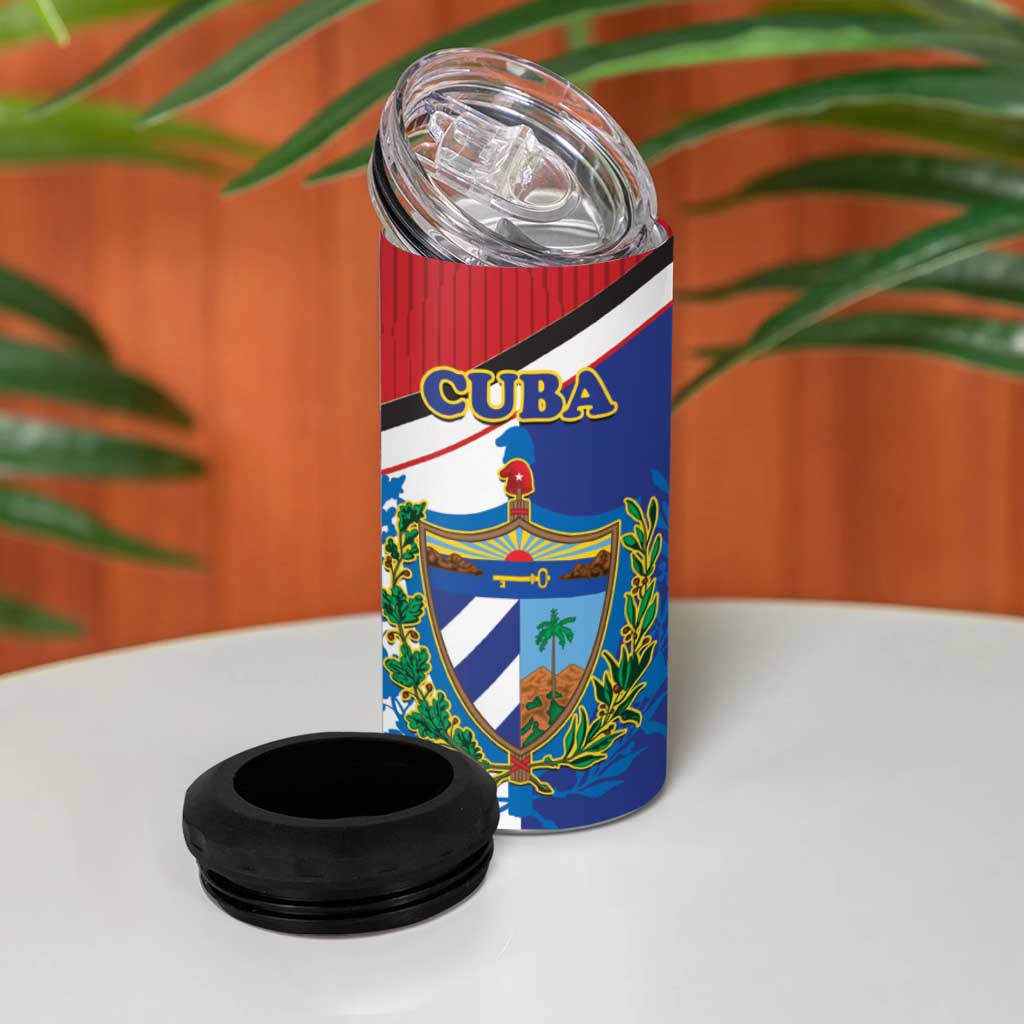 Cuba Independence Day 4 in 1 Can Cooler Tumbler Cuban Trogon Mix Hedychium Coronarium - Coat Of Arms Style - Wonder Print Shop
