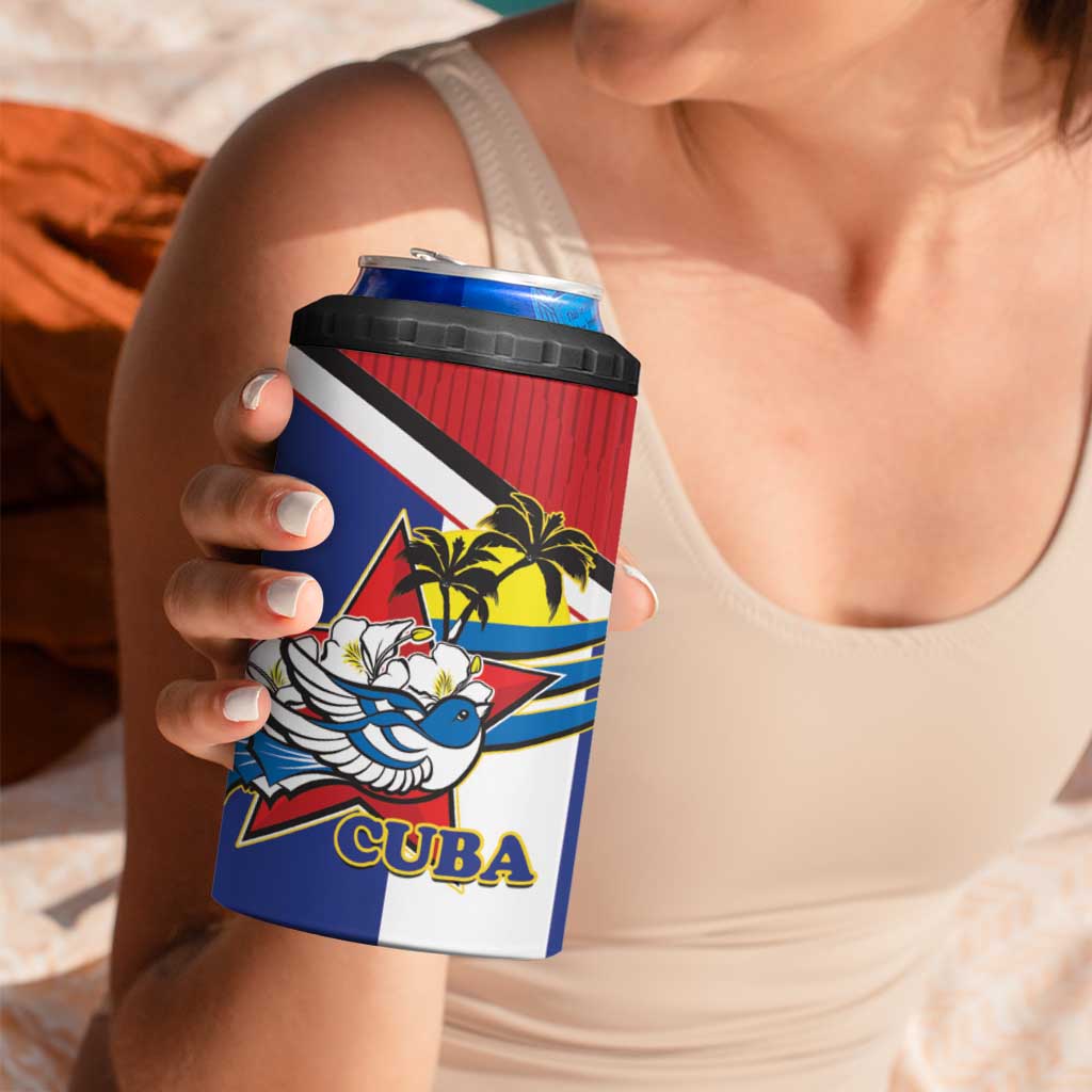 Cuba Independence Day 4 in 1 Can Cooler Tumbler Cuban Trogon Mix Hedychium Coronarium - Coat Of Arms Style - Wonder Print Shop