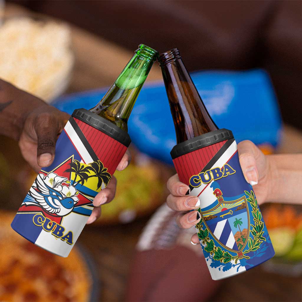 Cuba Independence Day 4 in 1 Can Cooler Tumbler Cuban Trogon Mix Hedychium Coronarium - Coat Of Arms Style - Wonder Print Shop