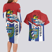 Cuba Independence Day Couples Matching Long Sleeve Bodycon Dress and Hawaiian Shirt Cuban Trogon Mix Hedychium Coronarium - Wonder Print Shop