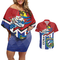 Cuba Independence Day Couples Matching Off Shoulder Short Dress and Hawaiian Shirt Cuban Trogon Mix Hedychium Coronarium - Wonder Print Shop