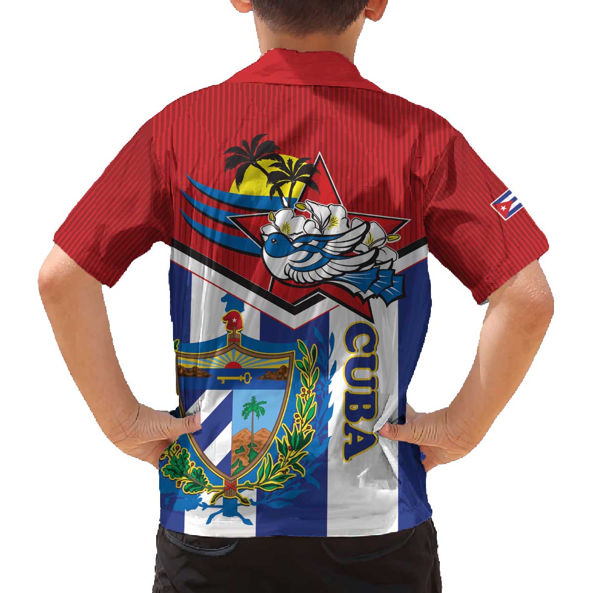 Cuba Independence Day Family Matching Off The Shoulder Long Sleeve Dress and Hawaiian Shirt Cuban Trogon Mix Hedychium Coronarium - Wonder Print Shop