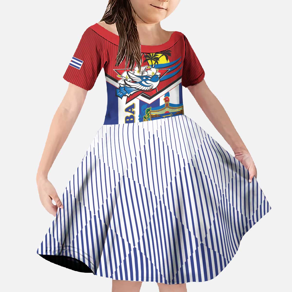 Cuba Independence Day Family Matching Off The Shoulder Long Sleeve Dress and Hawaiian Shirt Cuban Trogon Mix Hedychium Coronarium - Wonder Print Shop