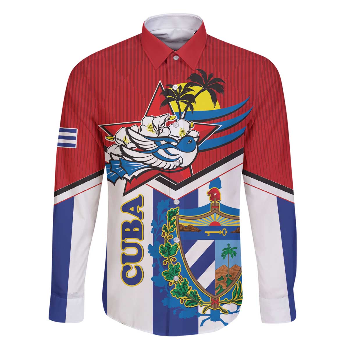 Cuba Independence Day Family Matching Off The Shoulder Long Sleeve Dress and Hawaiian Shirt Cuban Trogon Mix Hedychium Coronarium - Wonder Print Shop