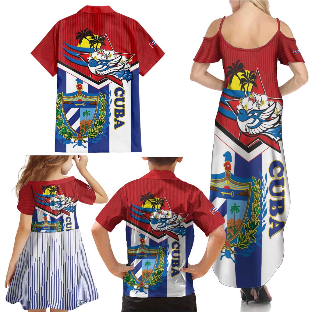 Cuba Independence Day Family Matching Summer Maxi Dress and Hawaiian Shirt Cuban Trogon Mix Hedychium Coronarium - Wonder Print Shop