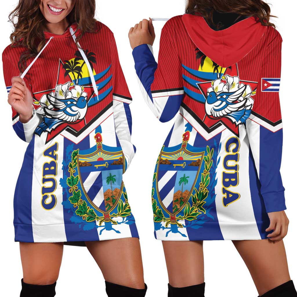 Cuba Independence Day Hoodie Dress Cuban Trogon Mix Hedychium Coronarium - Wonder Print Shop