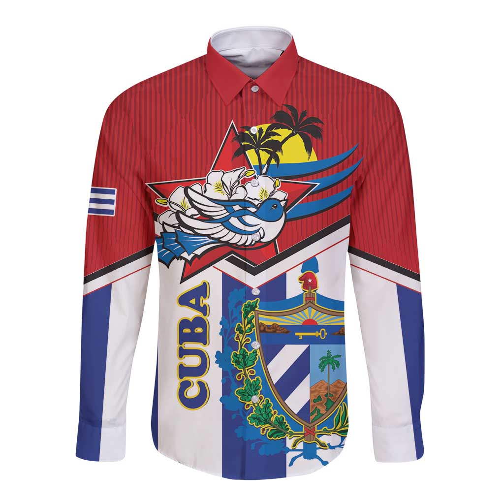 Cuba Independence Day Long Sleeve Button Shirt Cuban Trogon Mix Hedychium Coronarium - Wonder Print Shop
