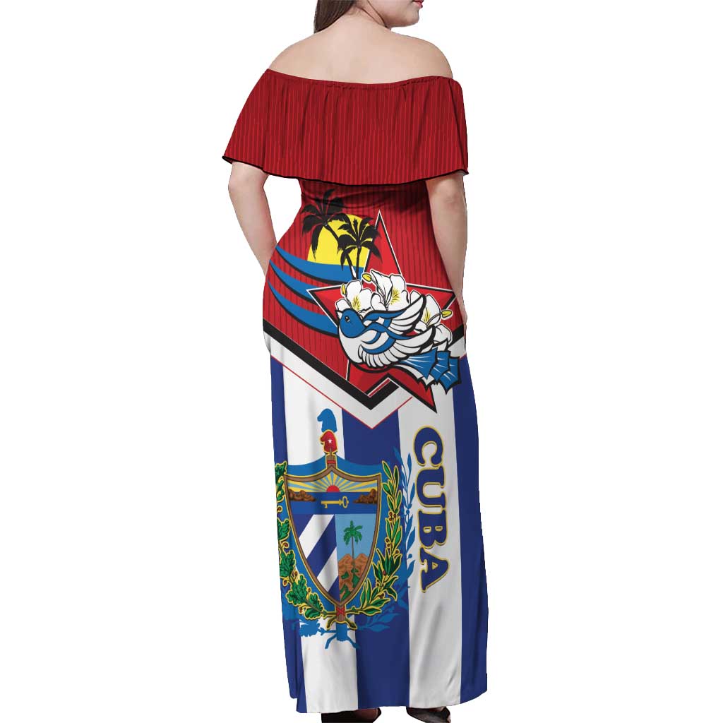 Cuba Independence Day Off Shoulder Maxi Dress Cuban Trogon Mix Hedychium Coronarium - Wonder Print Shop