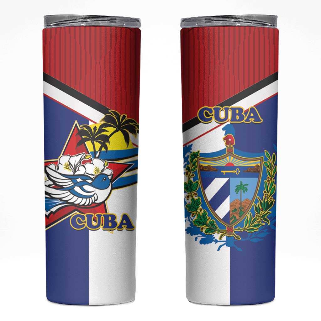 Cuba Independence Day Skinny Tumbler Cuban Trogon Mix Hedychium Coronarium - Coat Of Arms Style - Wonder Print Shop