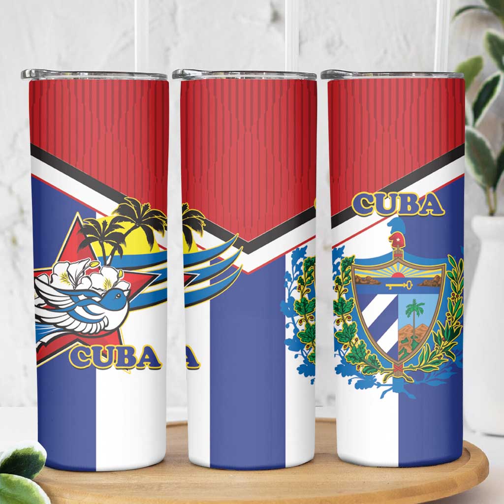 Cuba Independence Day Skinny Tumbler Cuban Trogon Mix Hedychium Coronarium - Coat Of Arms Style - Wonder Print Shop