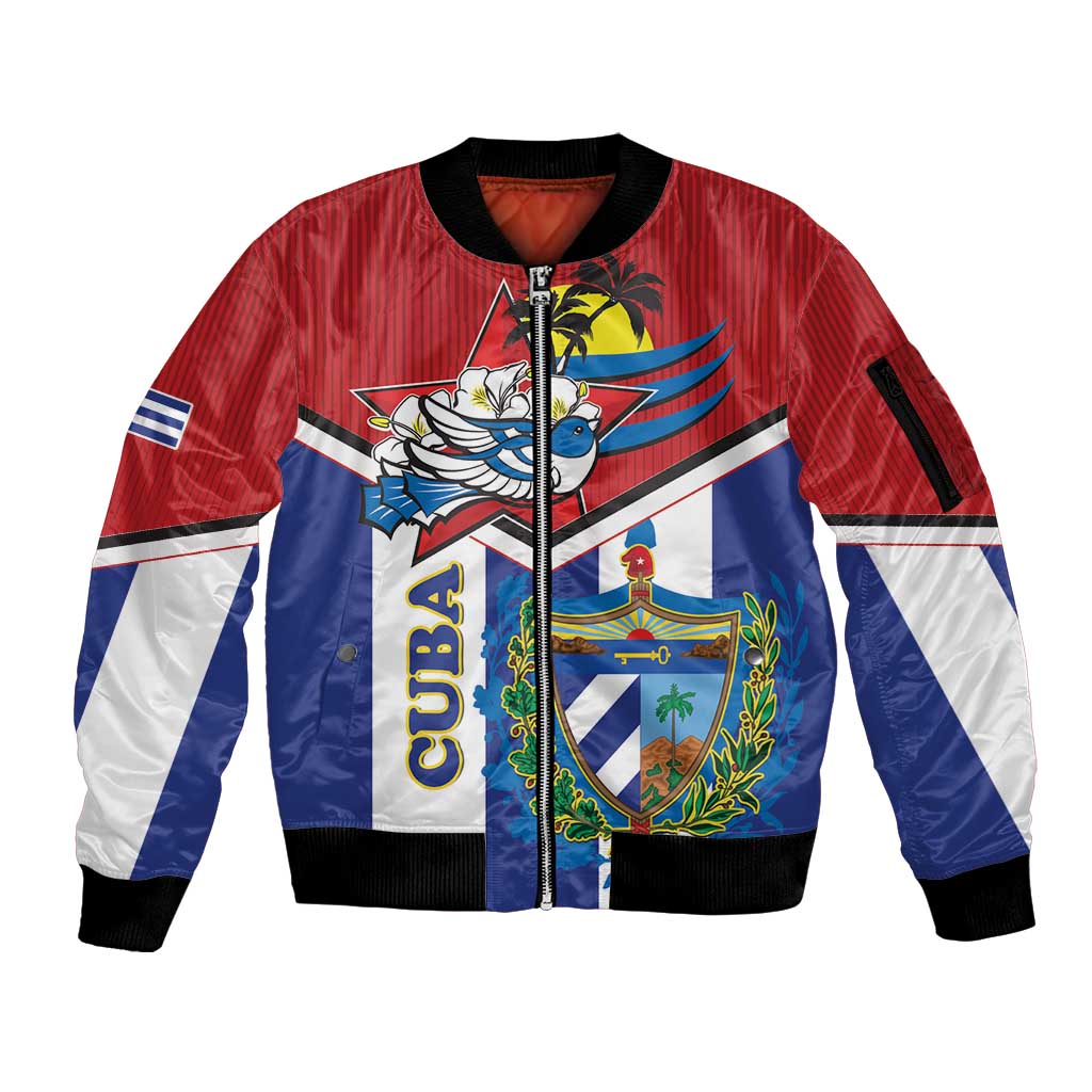 Cuba Independence Day Sleeve Zip Bomber Jacket Cuban Trogon Mix Hedychium Coronarium - Wonder Print Shop