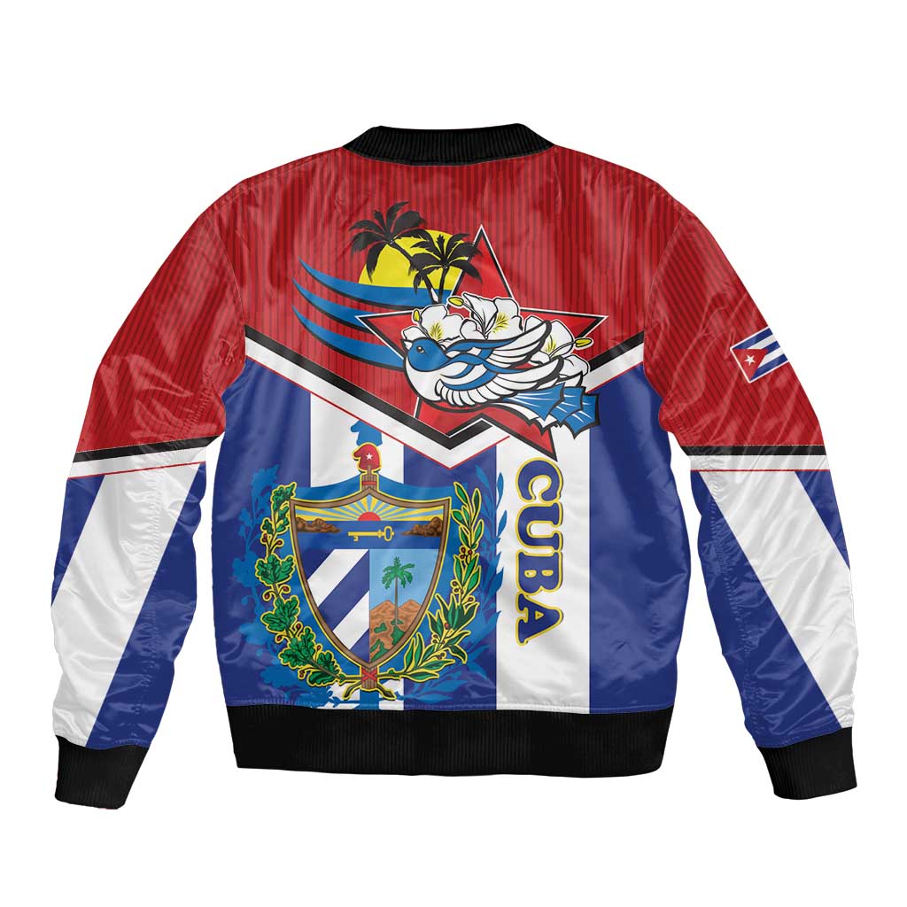 Cuba Independence Day Sleeve Zip Bomber Jacket Cuban Trogon Mix Hedychium Coronarium - Wonder Print Shop