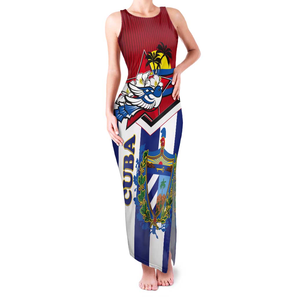 Cuba Independence Day Tank Maxi Dress Cuban Trogon Mix Hedychium Coronarium - Wonder Print Shop