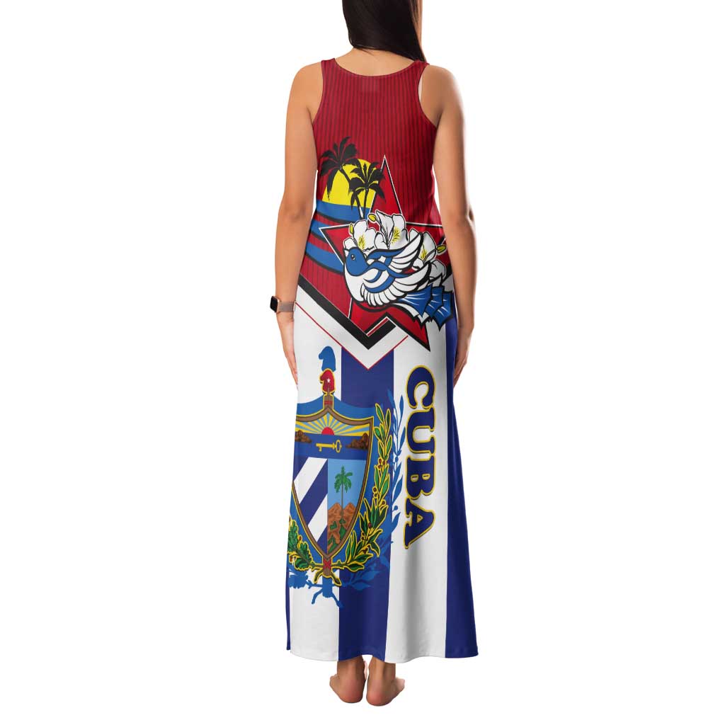 Cuba Independence Day Tank Maxi Dress Cuban Trogon Mix Hedychium Coronarium - Wonder Print Shop