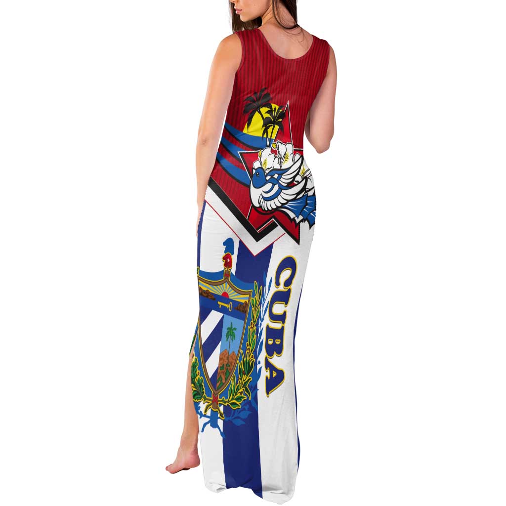 Cuba Independence Day Tank Maxi Dress Cuban Trogon Mix Hedychium Coronarium - Wonder Print Shop