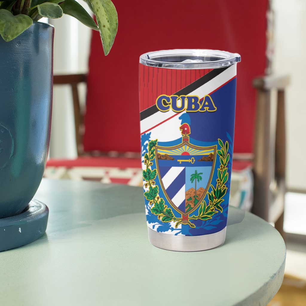 Cuba Independence Day Tumbler Cup Cuban Trogon Mix Hedychium Coronarium - Coat Of Arms Style - Wonder Print Shop
