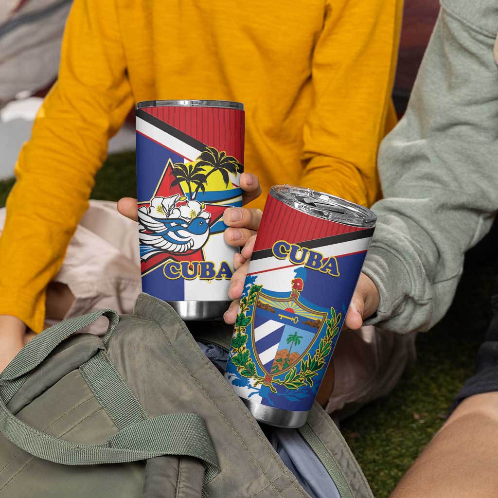 Cuba Independence Day Tumbler Cup Cuban Trogon Mix Hedychium Coronarium - Coat Of Arms Style - Wonder Print Shop