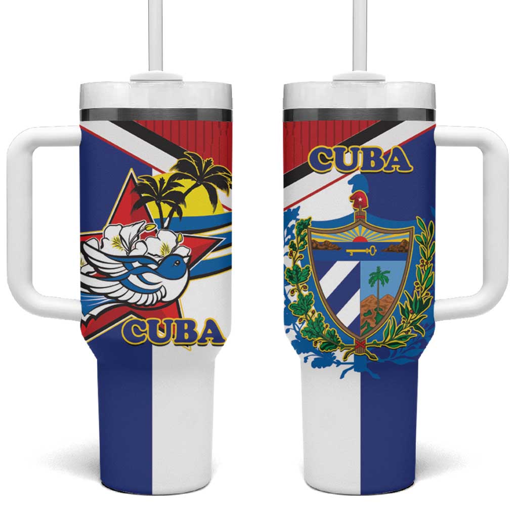 Cuba Independence Day Tumbler With Handle Cuban Trogon Mix Hedychium Coronarium - Coat Of Arms Style - Wonder Print Shop