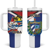 Cuba Independence Day Tumbler With Handle Cuban Trogon Mix Hedychium Coronarium - Coat Of Arms Style - Wonder Print Shop