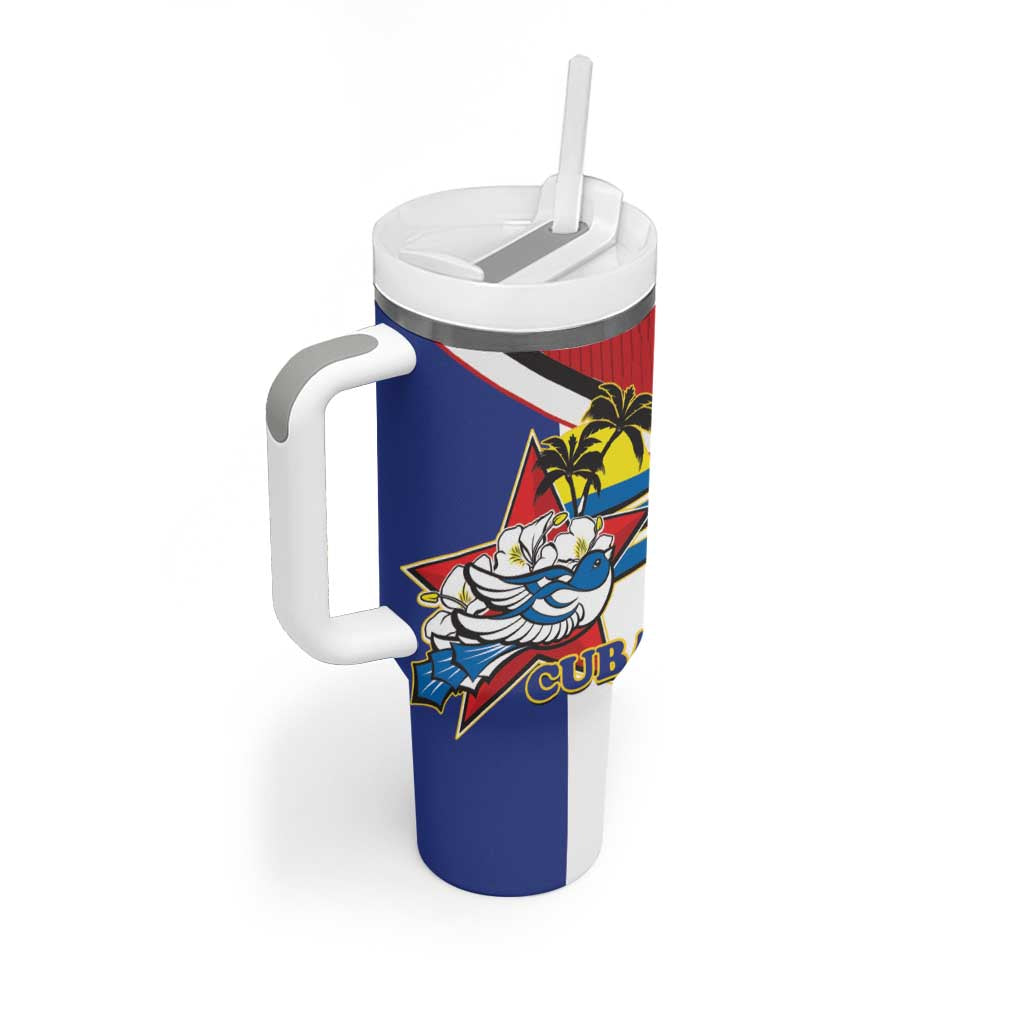 Cuba Independence Day Tumbler With Handle Cuban Trogon Mix Hedychium Coronarium - Coat Of Arms Style - Wonder Print Shop