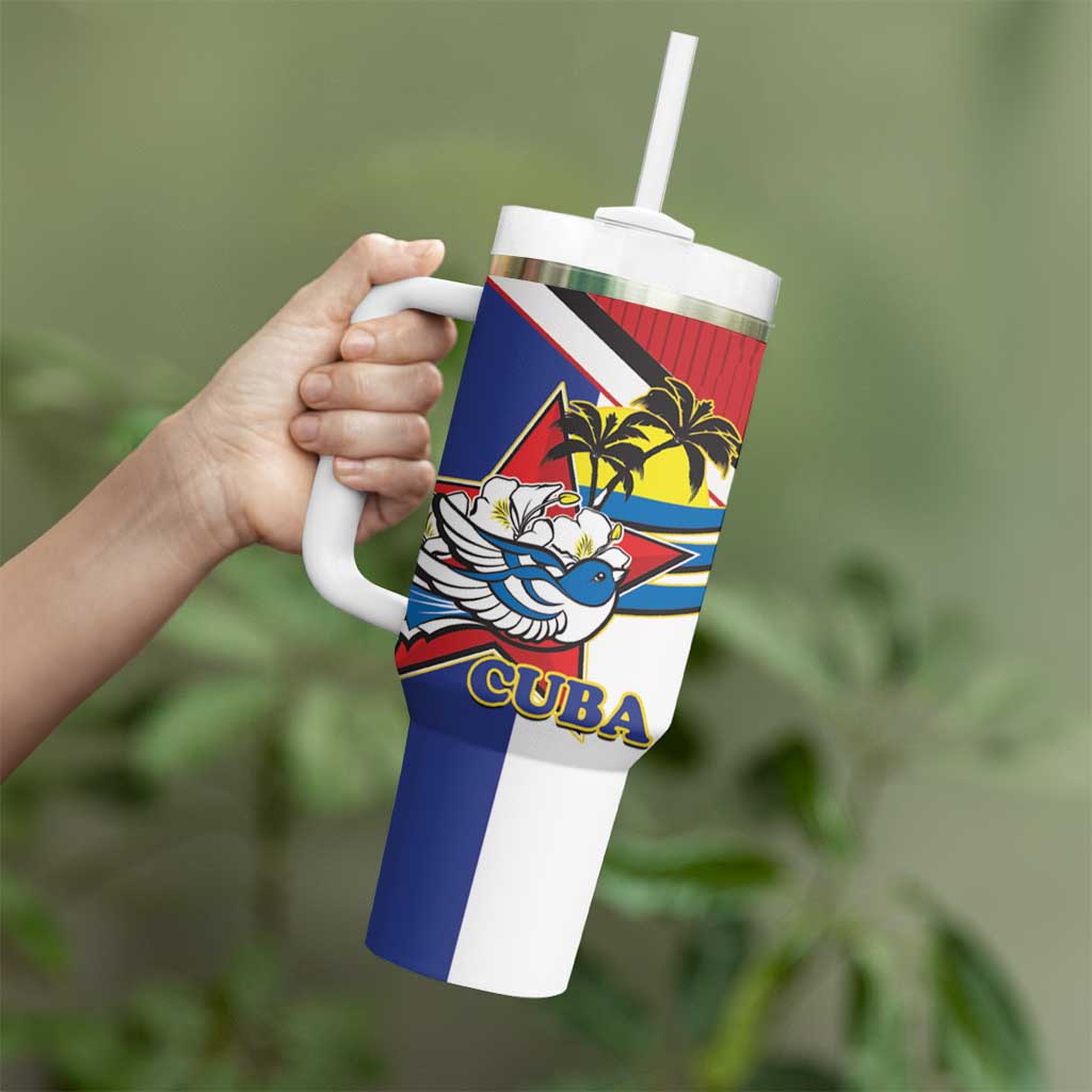 Cuba Independence Day Tumbler With Handle Cuban Trogon Mix Hedychium Coronarium - Coat Of Arms Style - Wonder Print Shop