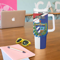 Cuba Independence Day Tumbler With Handle Cuban Trogon Mix Hedychium Coronarium - Coat Of Arms Style - Wonder Print Shop