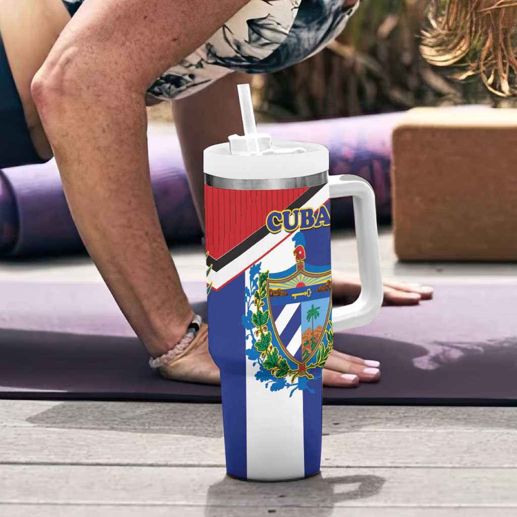 Cuba Independence Day Tumbler With Handle Cuban Trogon Mix Hedychium Coronarium - Coat Of Arms Style - Wonder Print Shop