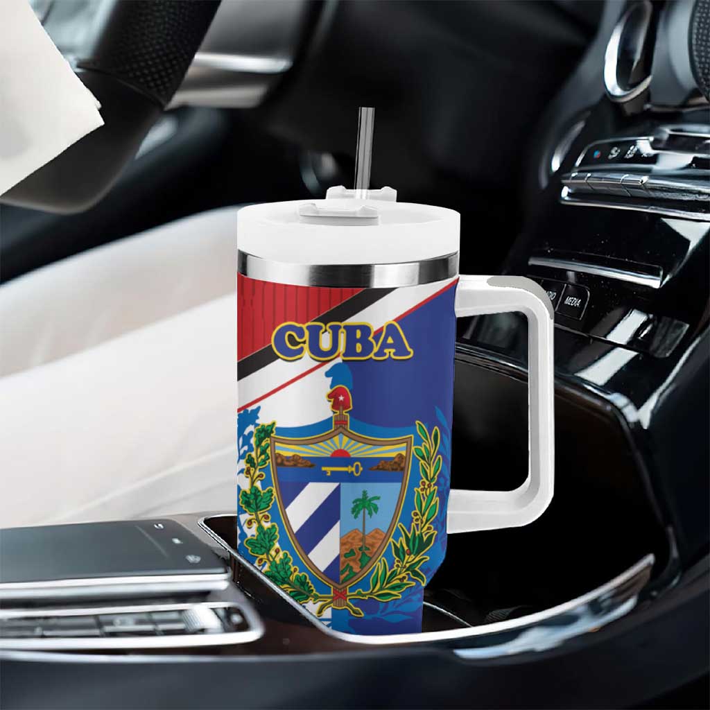 Cuba Independence Day Tumbler With Handle Cuban Trogon Mix Hedychium Coronarium - Coat Of Arms Style - Wonder Print Shop
